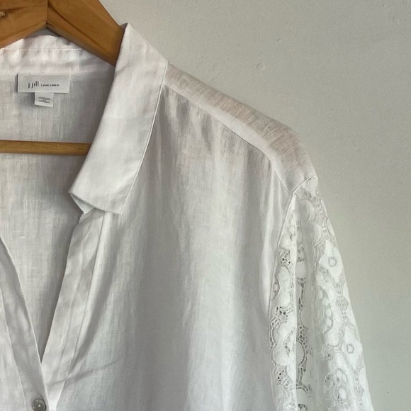 J Jill Love Linen Long Lace Sheer Sleeves Button Down Top Size 3X‎ White Coastal - Picture 5 of 14